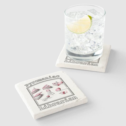 Pyromaniac Librarian Igniting Book Ideas Steinuntersetzer (Seitenansicht)