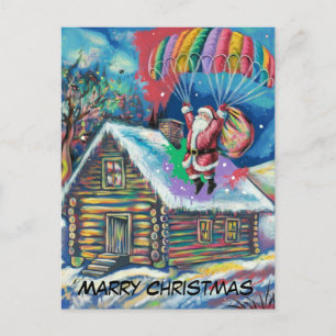 Pyschedlic Santa Parachuting Login Kabine Weihnach Feiertagspostkarte