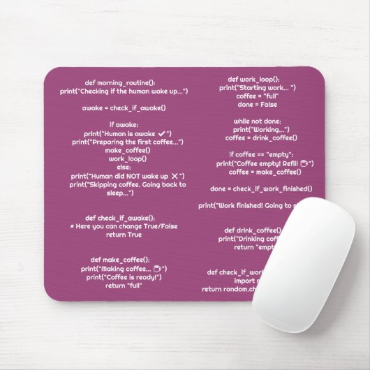 Python morning_routine() Mouse Pad – Coders Gift Mousepad (Mit Mouse)