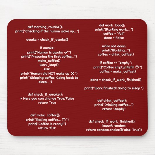 Python morning_routine() Mouse Pad – Coders Gift Mousepad (Vorne)