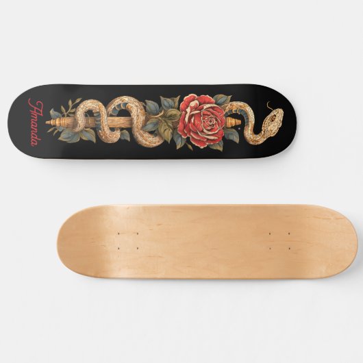 Python Schlange mit Rote Rose Skateboard (Horizontal)