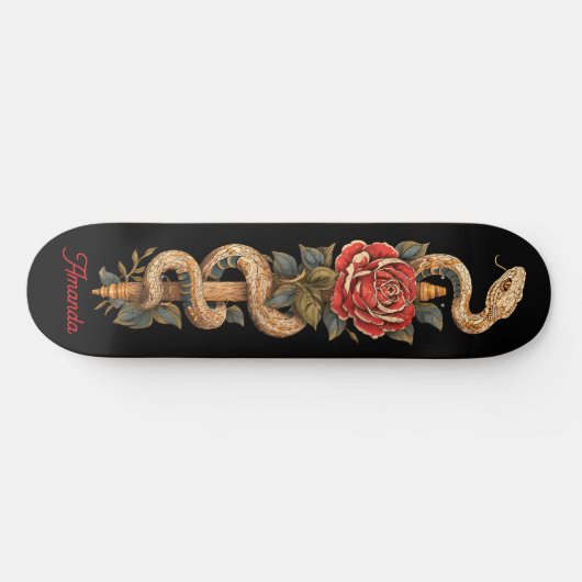 Python Schlange mit Rote Rose Skateboard (Horizontal)