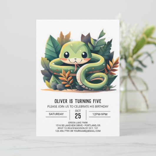 Python Wonderland Snake Birthday Einladung (Stehend Vorderseite)