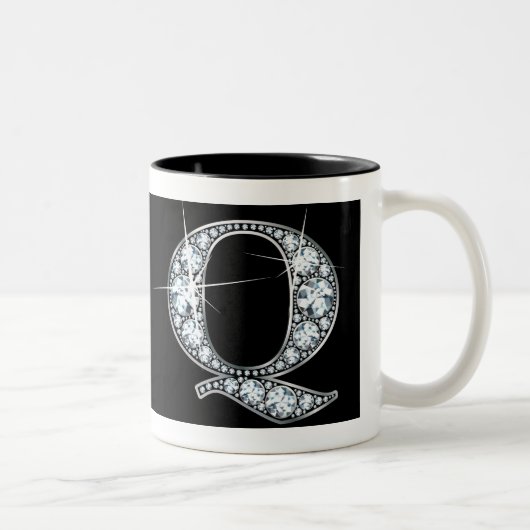 "Q" Diamant Bling auf schwarzer Tasse (Rechts)