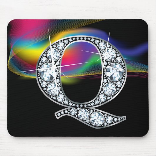 "Q" Diamantblende mit Rainbow Swirl Mousepad (Vorne)