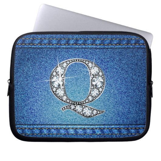 Q "Diamond" Denim Stitching Electronics Bag Laptopschutzhülle (Vorderseite)