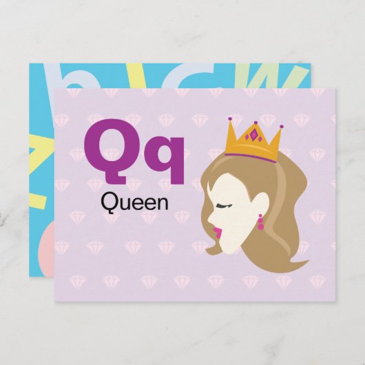Q ist für Queen - Alphabet Flash Card Postkarte (Vorne/Hinten)