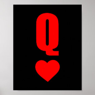 Q Karte Queen Hearts passendes Paar Saint Valentin Poster