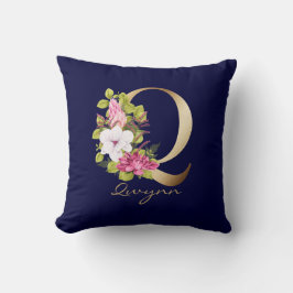 Q Letter Gold Monogram Pink White Magenta Floral Kissen