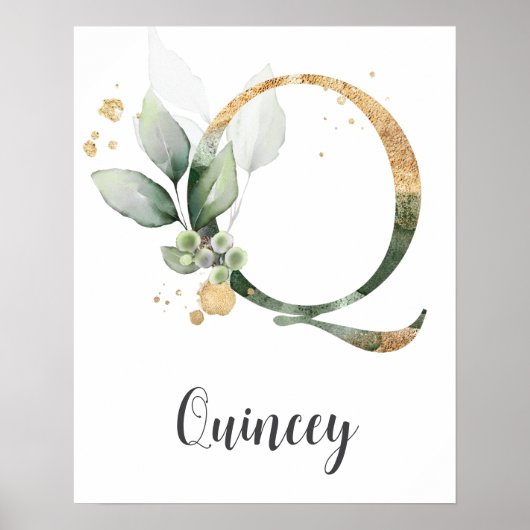Q Letter Monogram Greenerity Kinderzimmer Name Wal Poster (Vorne)