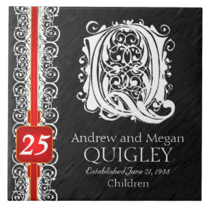 Q Monogram "White Lace on Black" Anniversary Tile Fliese