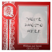 Q Monogramm "Weiße Spitzen auf Rot" mit Foto - Til Fliese (Vorderseite)