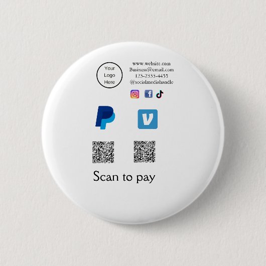 Q R Code PayPal venmo Scan zahlen hinzufügen Socia Button (Vorderseite)