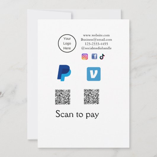 Q R Code PayPal venmo Scan zahlen hinzufügen Socia Einladung (Rückseite)
