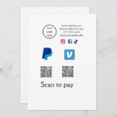 Q R Code PayPal venmo Scan zahlen hinzufügen Socia Einladung (Vorne/Hinten)