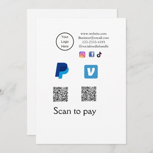 Q R Code PayPal venmo Scan zahlen hinzufügen Socia Einladung (Vorne/Hinten)