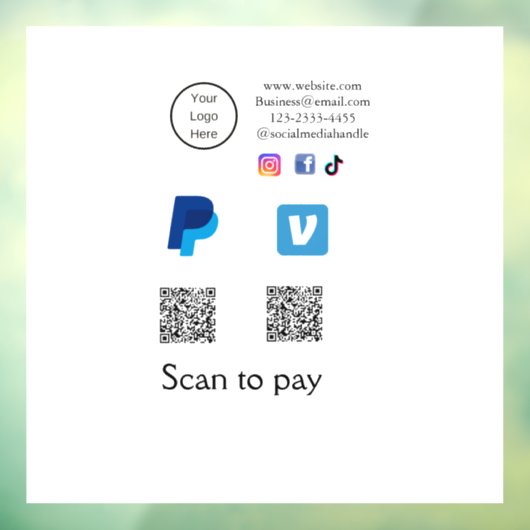 Q R Code PayPal venmo Scan zahlen hinzufügen Socia Fensteraufkleber (Blatt 3)