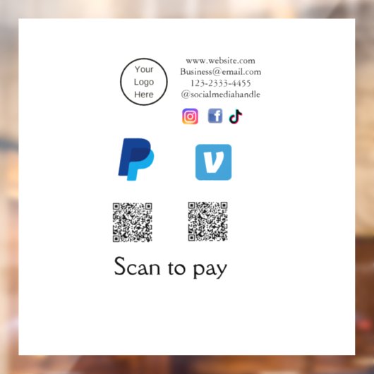 Q R Code PayPal venmo Scan zahlen hinzufügen Socia Fensteraufkleber (Blatt 2)