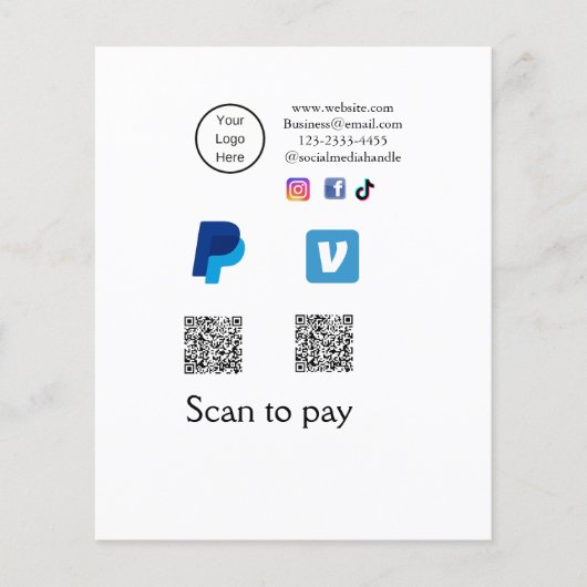 Q R Code PayPal venmo Scan zahlen hinzufügen Socia Flyer (Vorne)