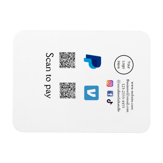 Q R Code PayPal venmo Scan zahlen hinzufügen Socia Magnet (Horizontal)
