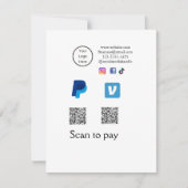 Q R Code PayPal venmo Scan zahlen hinzufügen Socia Mitteilungskarte (Vorderseite)