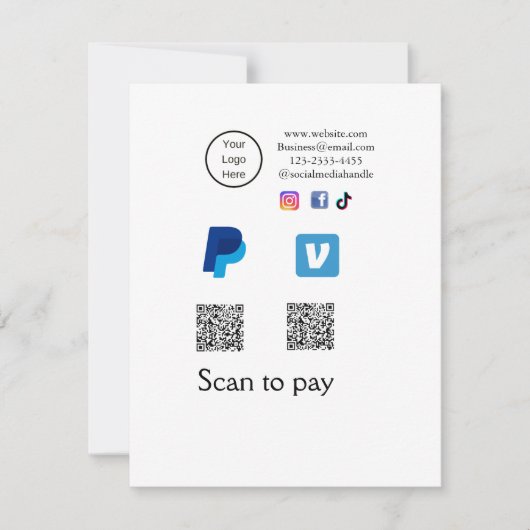 Q R Code PayPal venmo Scan zahlen hinzufügen Socia Mitteilungskarte (Vorderseite)