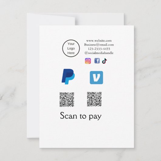 Q R Code PayPal venmo Scan zahlen hinzufügen Socia Mitteilungskarte (Rückseite)