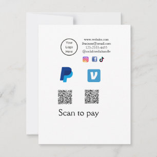 Q R Code PayPal venmo Scan zahlen hinzufügen Socia Mitteilungskarte
