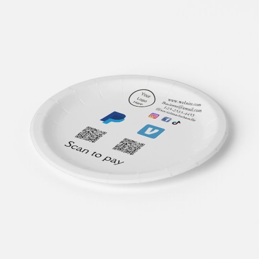 Q R Code PayPal venmo Scan zahlen hinzufügen Socia Pappteller (Schrägansicht)