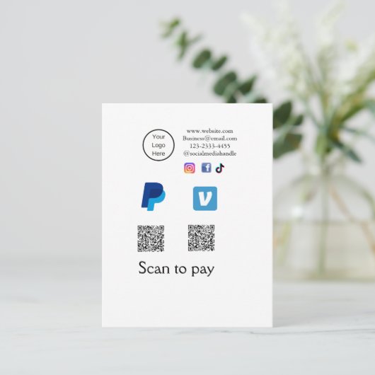 Q R Code PayPal venmo Scan zahlen hinzufügen Socia Postkarte (Stehend Vorderseite)