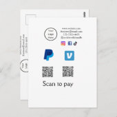 Q R Code PayPal venmo Scan zahlen hinzufügen Socia Postkarte (Vorne/Hinten)