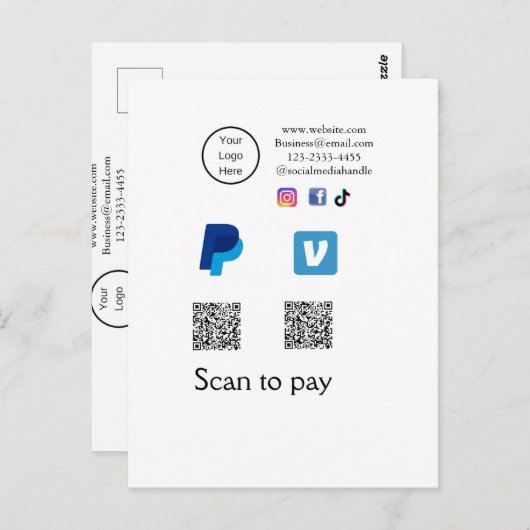 Q R Code PayPal venmo Scan zahlen hinzufügen Socia Postkarte (Vorne/Hinten)