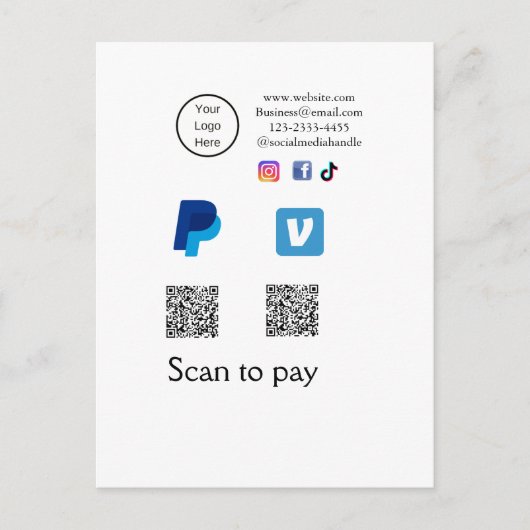 Q R Code PayPal venmo Scan zahlen hinzufügen Socia Postkarte (Vorderseite)