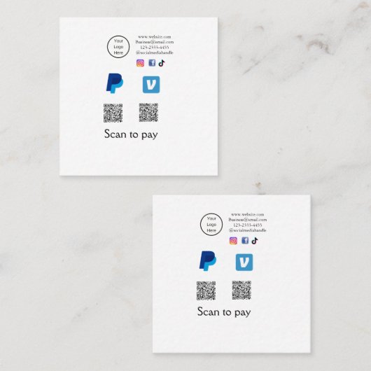 Q R Code PayPal venmo Scan zahlen hinzufügen Socia Quadratische Visitenkarte (Vorne/Hinten)