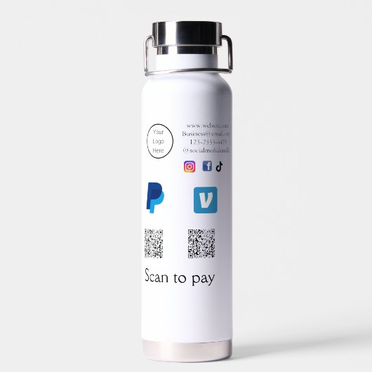 Q R Code PayPal venmo Scan zahlen hinzufügen Socia Trinkflasche (Rückseite)