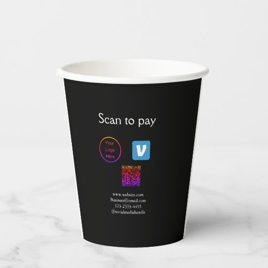 Q R Code venmo scannen, um Logokombination Social Pappbecher (Vorderseite)