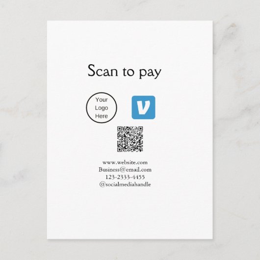 Q R Code venmo scannen, um Logokombination Social Postkarte (Vorderseite)