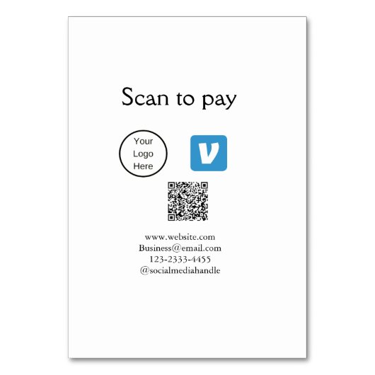 Q R Code venmo scannen, um Logokombination Social Tischnummer (Vorderseite)