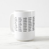 Q-Wort Tassen-Liste Kaffeetasse (Vorderseite Links)