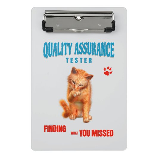 QA Tester Katzen Humor Mini Klemmbrett (Vorderseite)