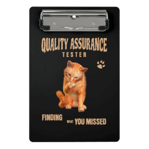 QA Tester Katzen Humor Mini Klemmbrett