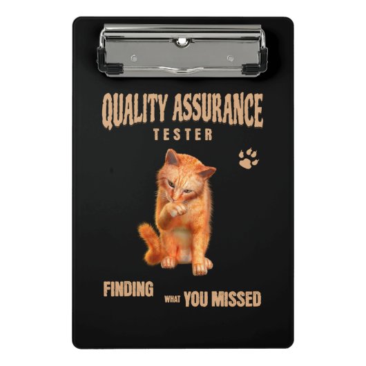 QA Tester Katzen Humor Mini Klemmbrett (Vorderseite)