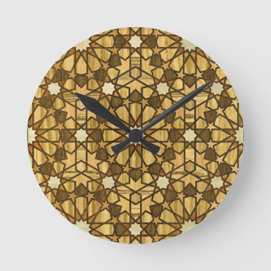 Qarawiyin Moschee Geometrisches Muster 1 Holz Runde Wanduhr (Vorderseite)