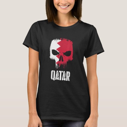 Qatar Flag Skull Qatari Pride Patriotic T-Shirt (Vorderseite)