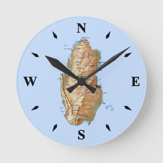 Qatar Map Clock Runde Wanduhr (Vorderseite)