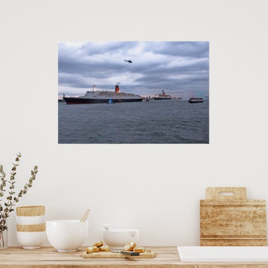 QE2 und QM2 bei NYC Poster (Küche)