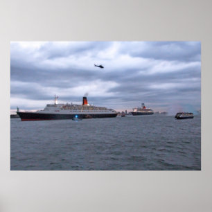 QE2 und QM2 bei NYC Poster