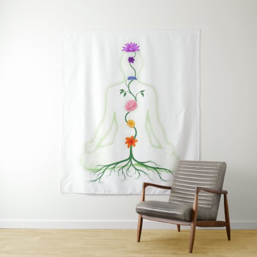 Qi Energy Chakras fließt menschliche Körper esoter Wandteppich (Beispiel)