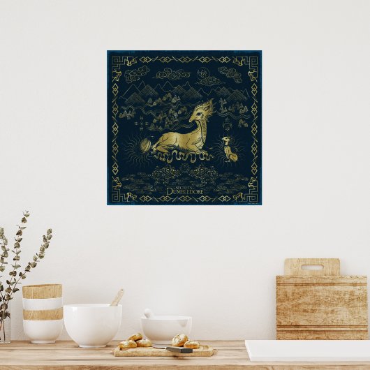 Qilin an der Erholung Golden Tapestes Poster (Küche)