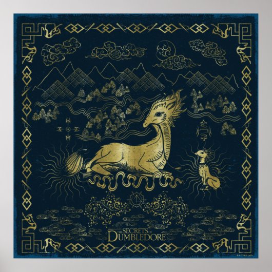 Qilin an der Erholung Golden Tapestes Poster (Vorne)